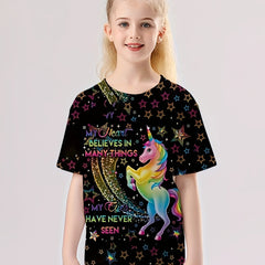3D Dreamy Unicorn Graphic T shirt Girls Short Sleeve Tees