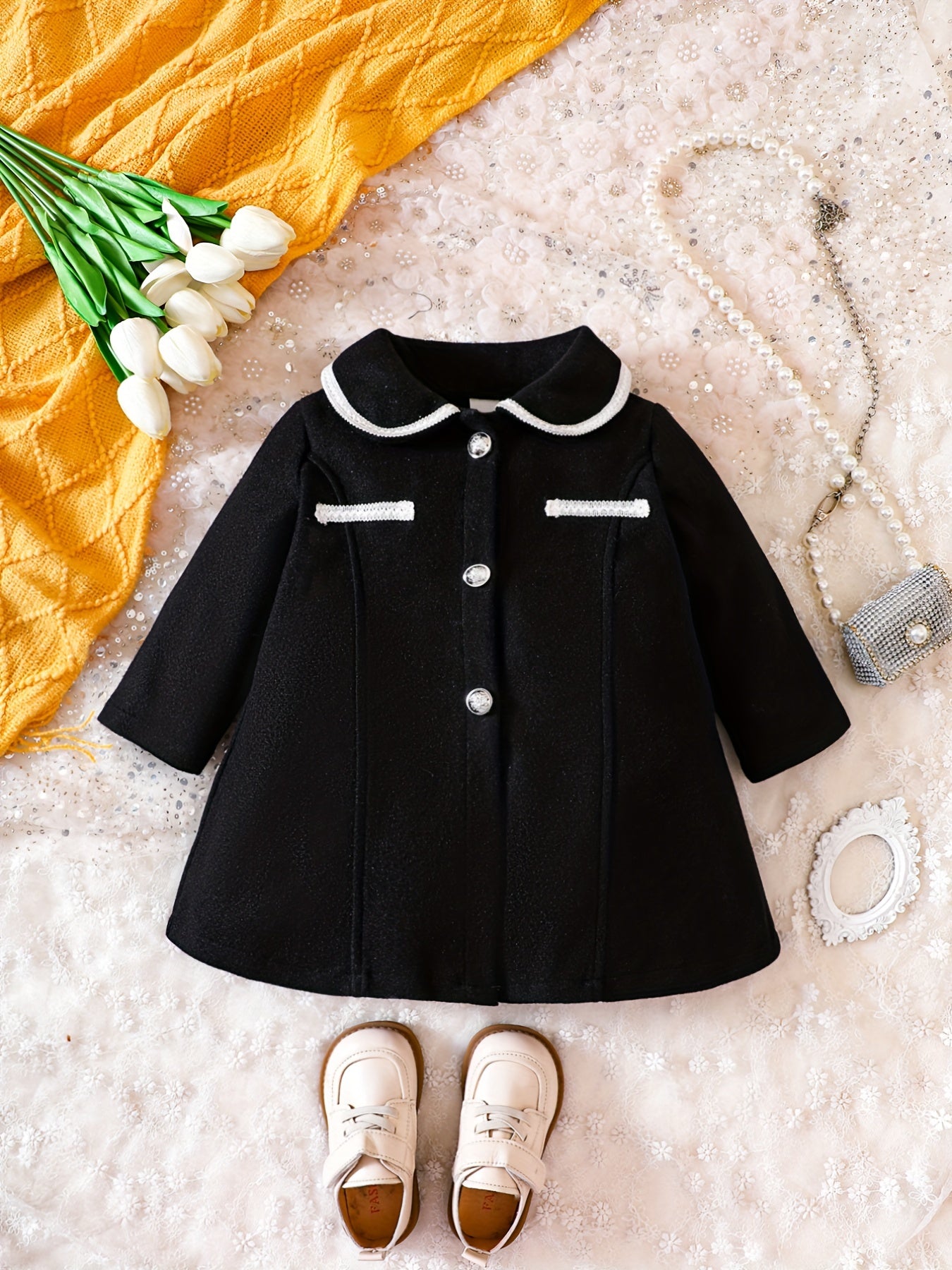 Toddler Baby Girls Tweed Coat Single Breasted Long Sleeve Outwear