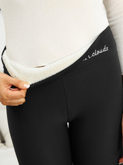 Embroidery Fleece Leggings High Waist Tights Warm Pants