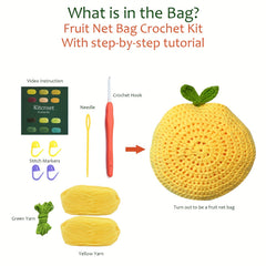 Crochet Grocery Bag Kit - Fruit & Veg Mesh Tote - DIY Instructions & Tools