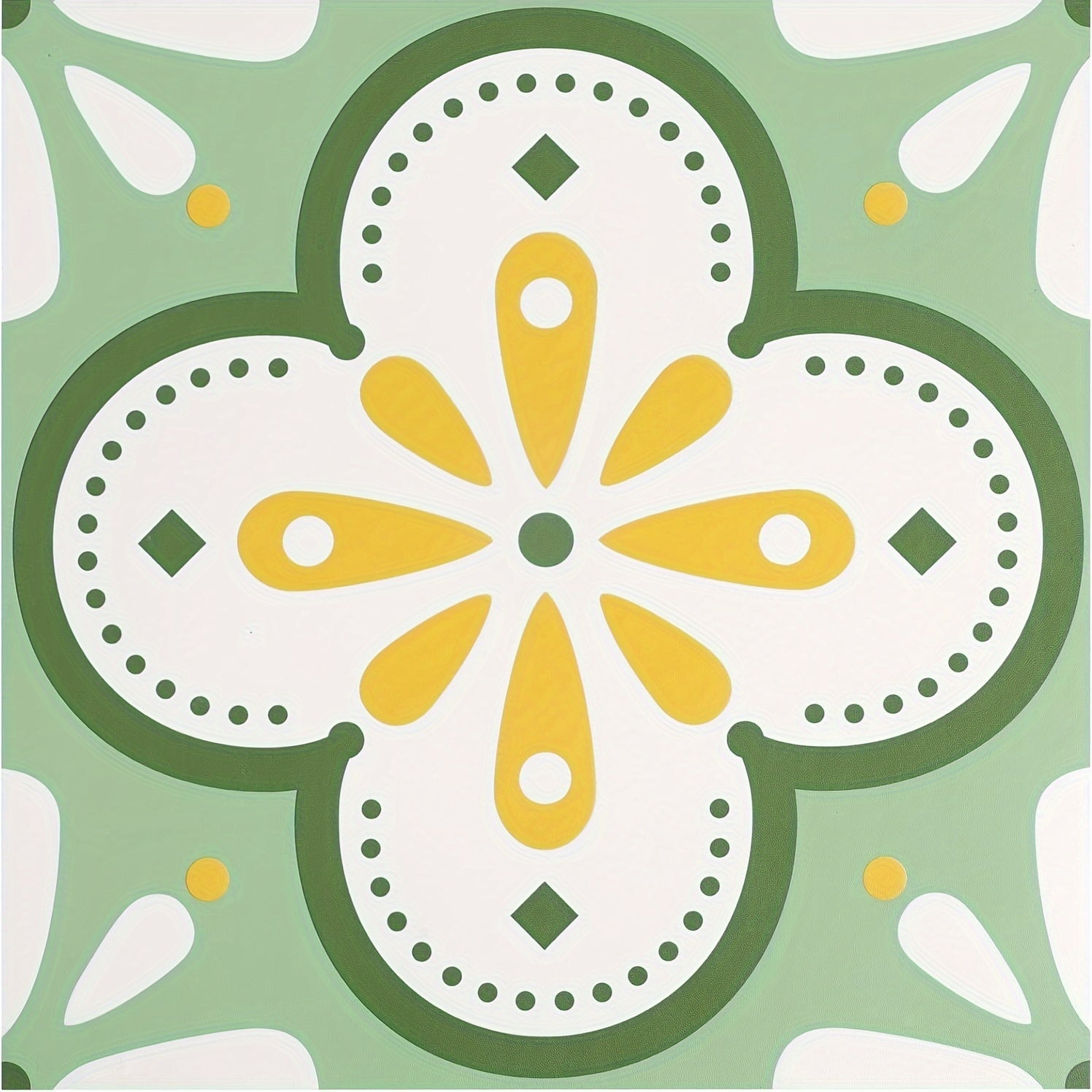 10pcs Green Flower Pattern Peel And Stick Floor Tile