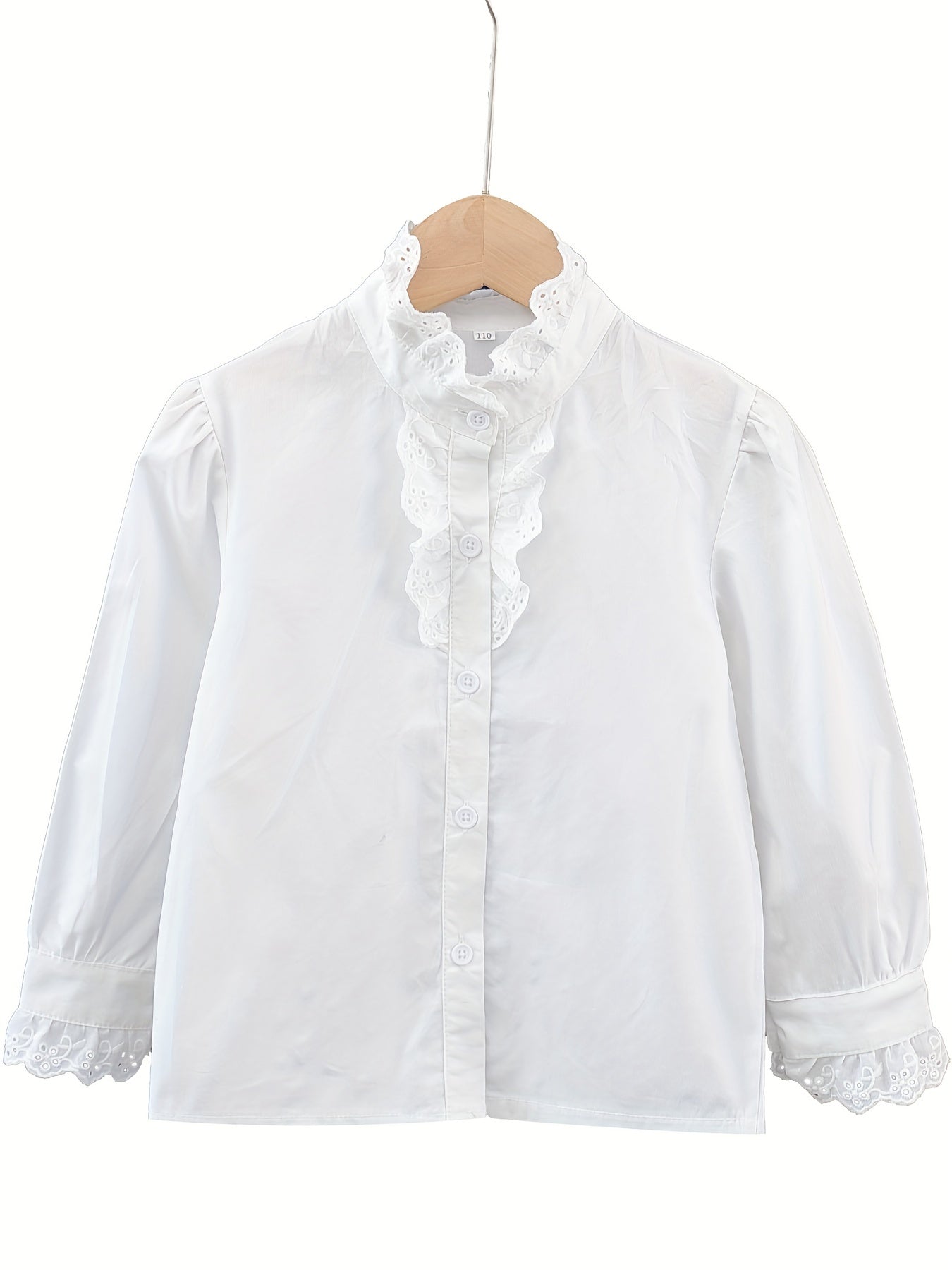 Girls Varsity Shirt Lace Ruffle Collar Long Sleeve Blouse