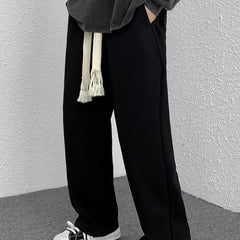 Men's Drawstring Waist Straight Pants for Autumn and Winter