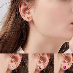 4 Pairs Heart Stud Earrings For Kids CZ Decor Small Jewelry Birthday