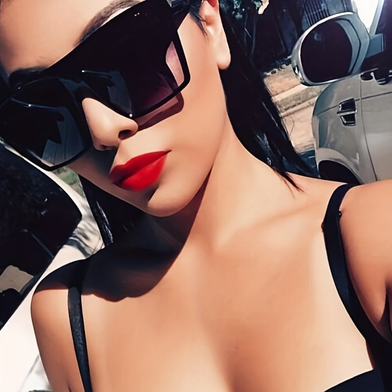 Square Frame Sunglasses Gradient Lens UV Block Oversized Flat Top Glasses