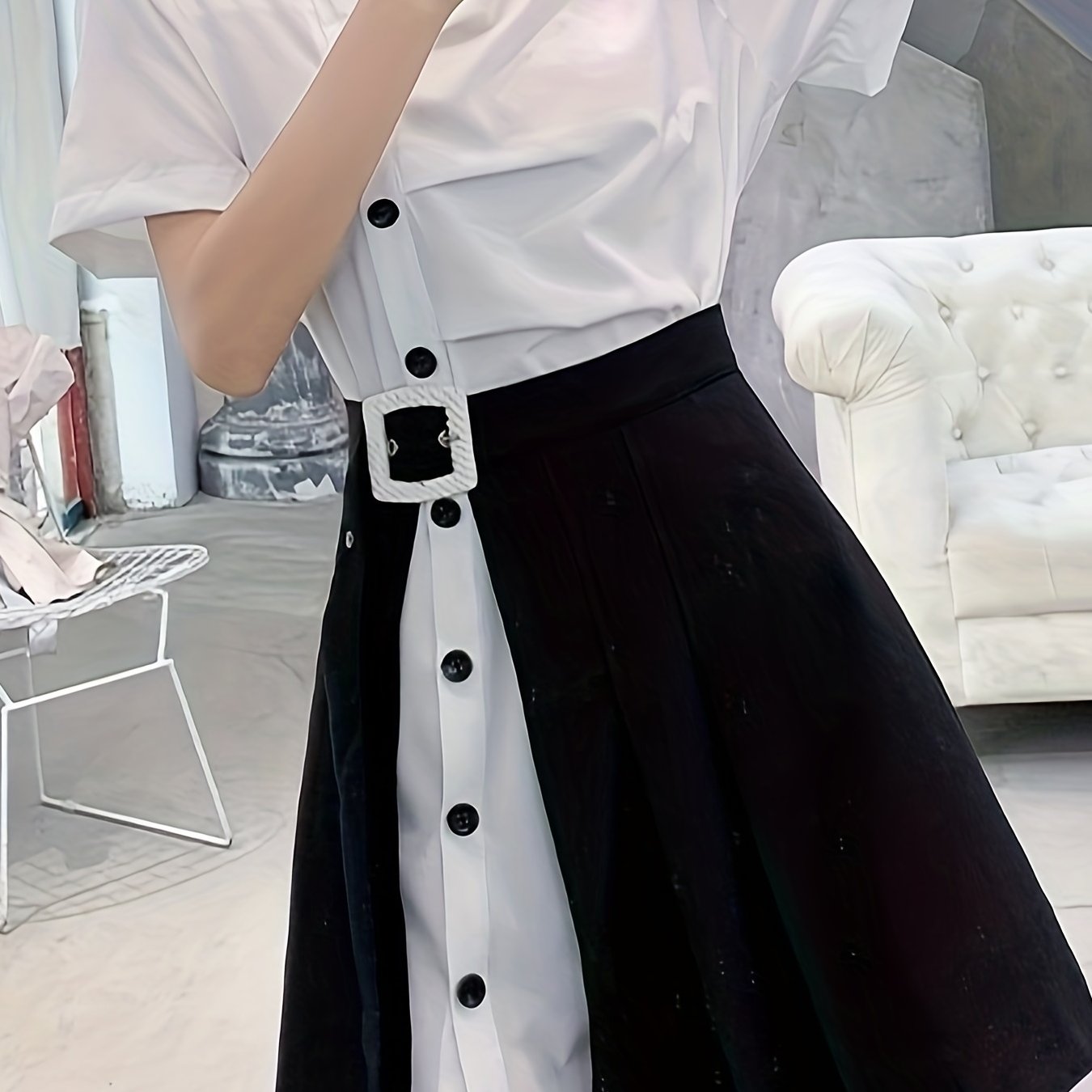 Two Piece Set Short Sleeve T shirt & Belted Skirt Women's Clothing