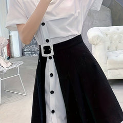 Two Piece Set Short Sleeve T shirt & Belted Skirt Women's Clothing
