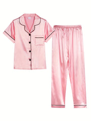 Kid's 2pcs Pajamas Short Sleeve Top & Pants Set Solid Loungewear
