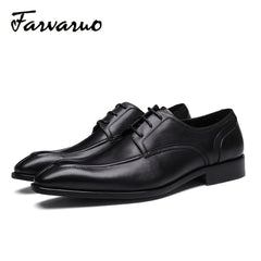 FARWARWO Men's Leather Derby Shoes Pointed Toe Formal Dress Shoes