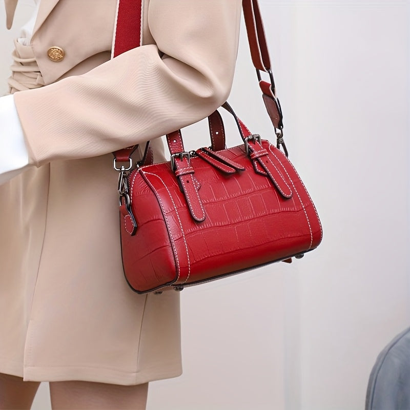 Women's Leather Tote Bag with Detachable Shoulder Strap