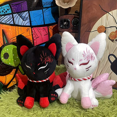 Nine Tailed Fox Plush Toy Soft Stuffed Animal Red Striped Tails Halloween Gift