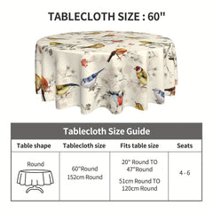 Colorful Bird Round Tablecloth Bohemian Design Stain/Water/Wrinkle Resistant