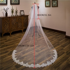 Vintage Style Bridal Veil with Lace Trim 2 Layer Headscarf