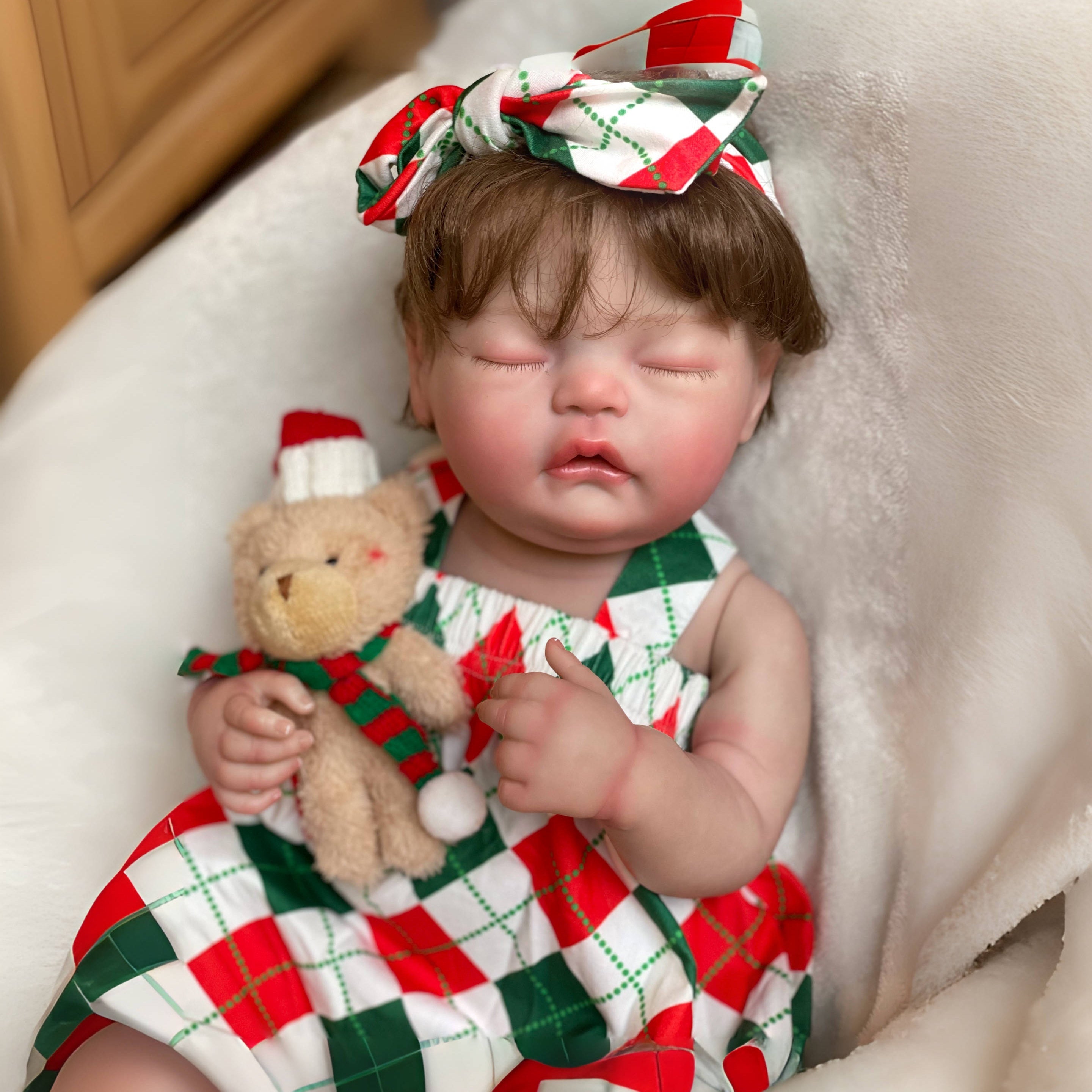20 Inch Silicone Vinyl Reborn Doll Rooted Brown Hair Christmas Gift