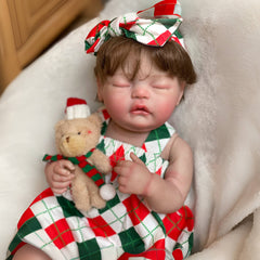 20 Inch Silicone Vinyl Reborn Doll Rooted Brown Hair Christmas Gift