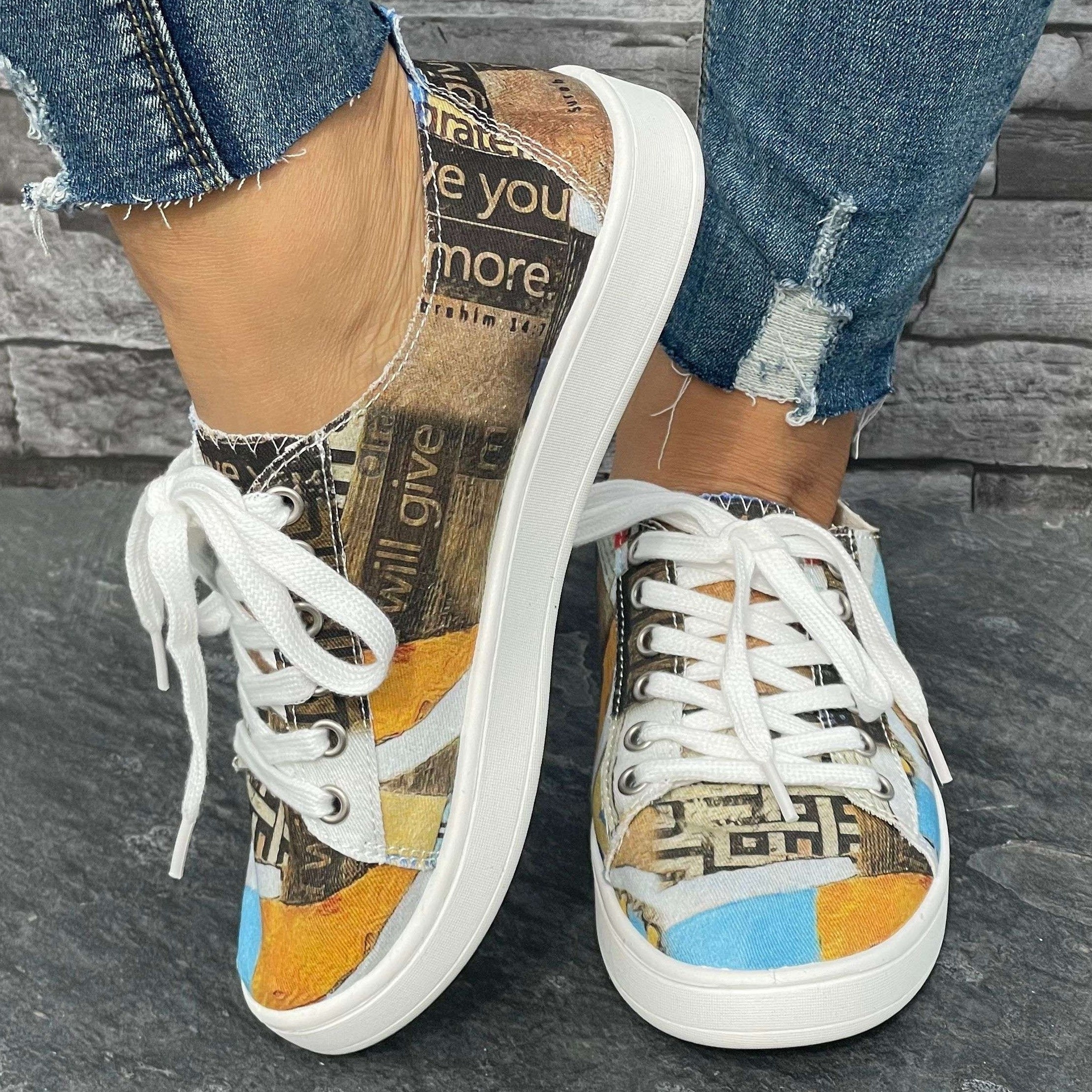 Geometric Pattern Flat Shoes Women's Slip On Lightweight Walking Shoes