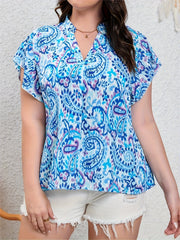 Boho Blouse Women's Paisley Print Ruffle Trim V Neck Blouse