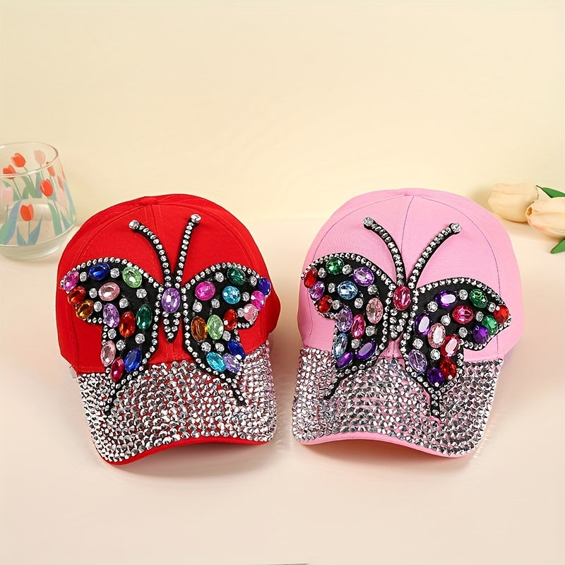 Rhinestone Butterfly Patch Baseball Cap Y2K Dad Sports Sun Hats