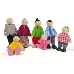 Wooden Dollhouse Family Figure Set for Role Playing Games