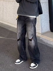 Mens Street Ripped Pants Jeans Handsome Loose Straight Pants