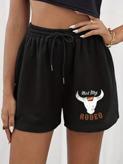 Cow Head & Letter Print Shorts Casual Drawstring Elastic Waist Summer Shorts
