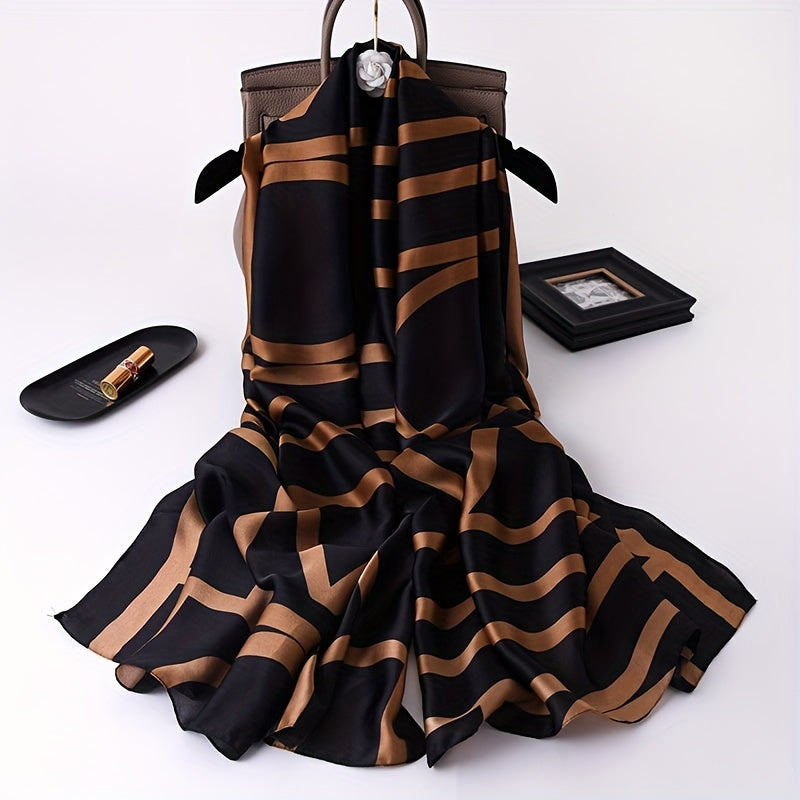 Classic Stripe Print Long Scarf & Brown Casual Shawl