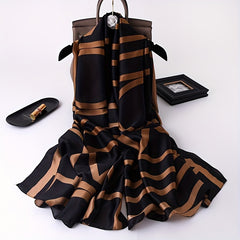Classic Stripe Print Long Scarf & Brown Casual Shawl