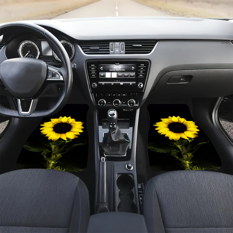 4pcs 3D Sunflower Car Floor Mats - Water Absorbent, Non-Slip, Stain Resistant