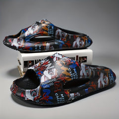 Men's Printed Slides Quick Dry Non-Slip Indoor & Outdoor Summer Comfort