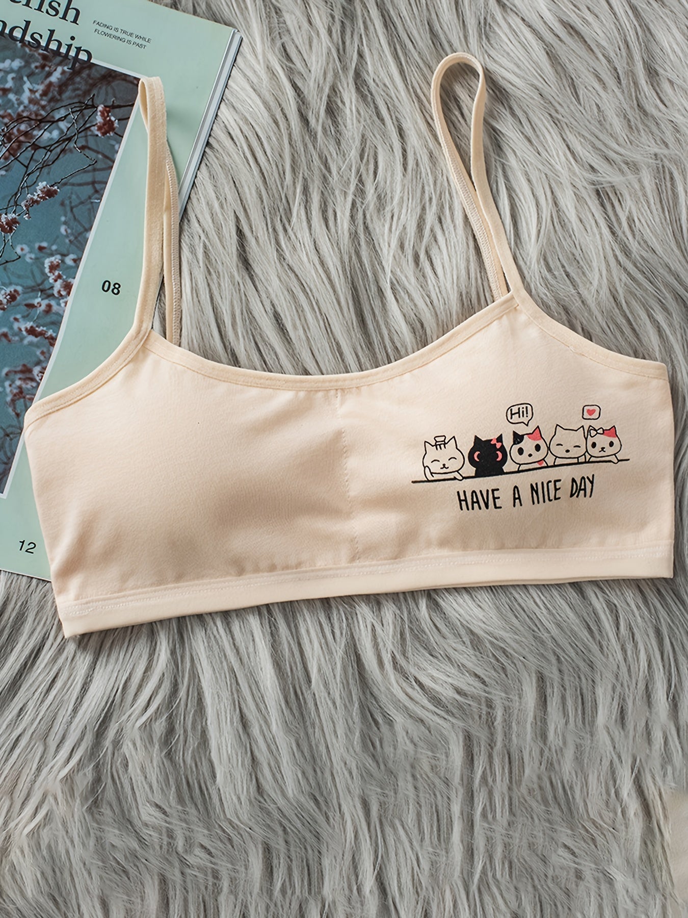 4pcs Girls Cat Print Stretchy Bralette Underwear
