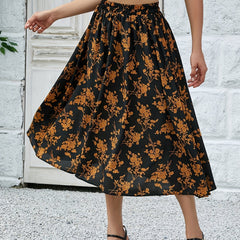 Floral Print Elastic Waist Vintage Skirt