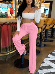 High Waist Wide Leg Work Office Pants Women's Clothing