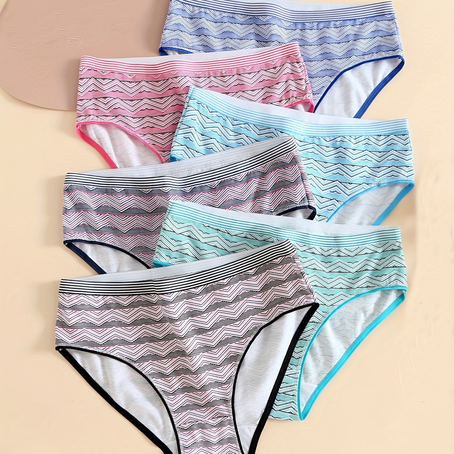 6 Pack Plus Size High Cut Striped Print Lace Briefs Set