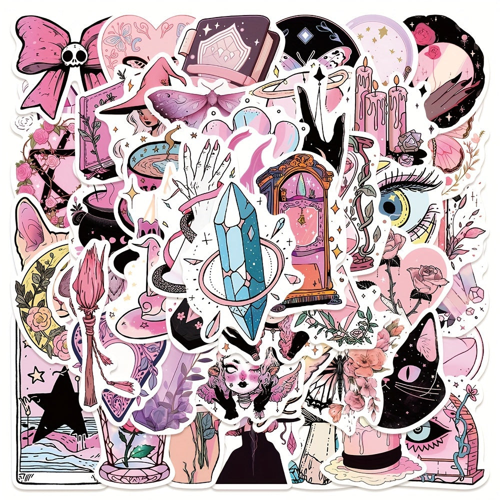 50 Pink Witch Stickers for Luggage Laptop Guitar