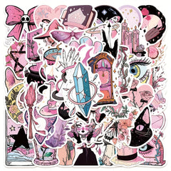 50 Pink Witch Stickers for Luggage Laptop Guitar