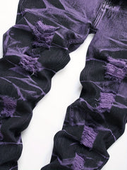 Y2k Tie Dye Ripped Jeans Men's Casual Street Style Regular Denim Pants