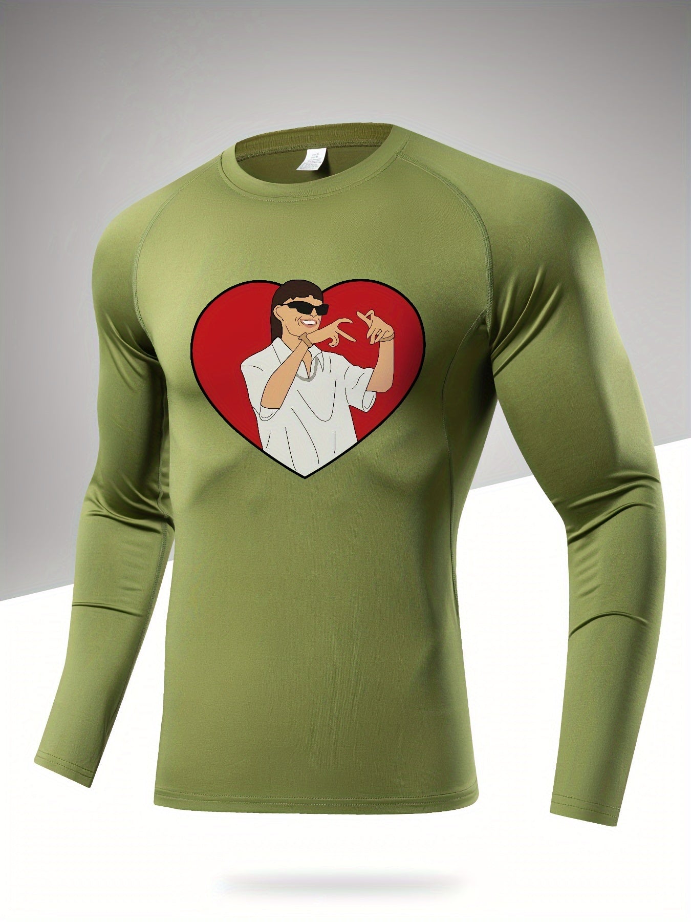 Men's Letter Print Compression Shirt Athletic Cold Weather Baselayer