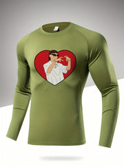 Men's Letter Print Compression Shirt Athletic Cold Weather Baselayer