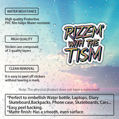 Rizz M' with the Tism Sticker Vibrant Rainbow Text Funny Autism Car Sticker
