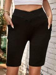High Rise Stretch Skinny Shorts With Pockets