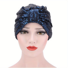 Sequin Bowknot Turban Cap Elastic Head Wrap Ramadan Head Scarf for Women