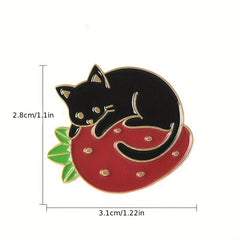 Cat & Strawberry Brooch Set Cute Animal Fruit Pins for Clothing Bags