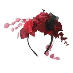 Vintage Floral Bridal Headpiece Red Roses & Pink Flowers Wedding Hair Accessory