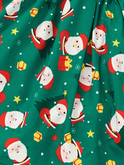 Santa Graphic Ribbed Long Sleeve Dress For Girls