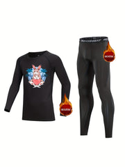 2pcs Kids Compression Fleece Sets Rabbit Pattern Crew Neck Pullover Letter Pants