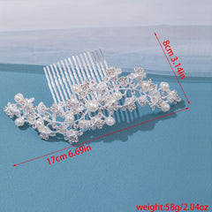 Girls Faux Pearl Rhinestone Hair Comb Princess Silver Flower Hairpin