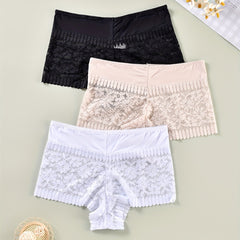 3 Pack Plus Size Panties Set Women's Plus Floral Lace Wide Waistband