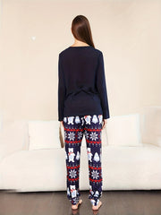 Bear Print Pajama Set Christmas Long Sleeve Top & Pants