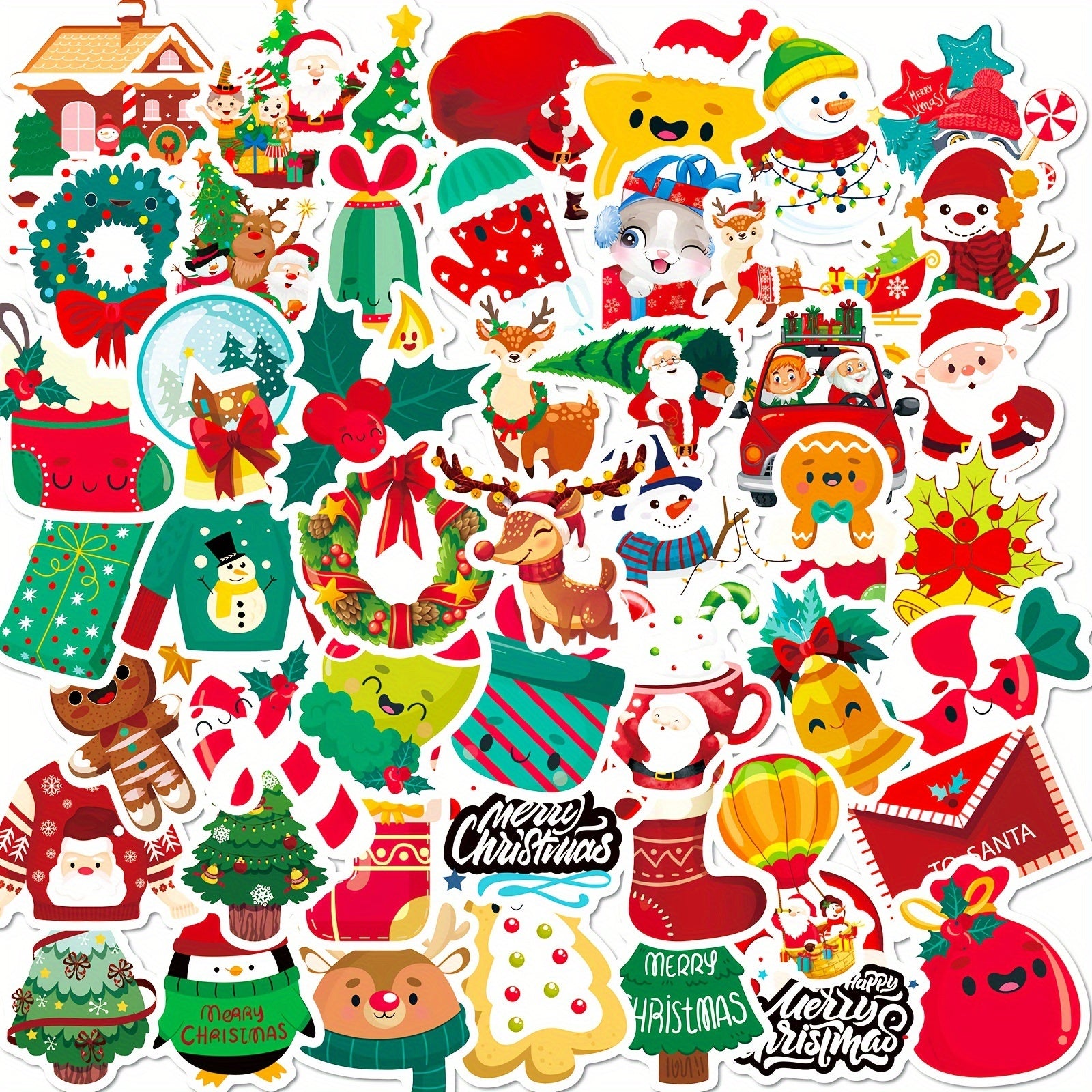 50pcs Christmas Stickers Cartoon DIY Waterproof Stickers For Holiday Party Gift