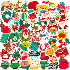 50pcs Christmas Stickers Cartoon DIY Waterproof Stickers For Holiday Party Gift
